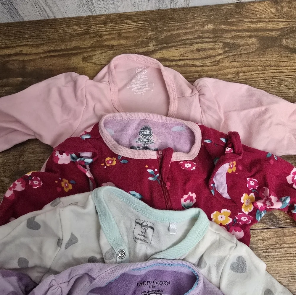 Baby Girls Size 6-9 Months Footsie Pajama Lot Of 4